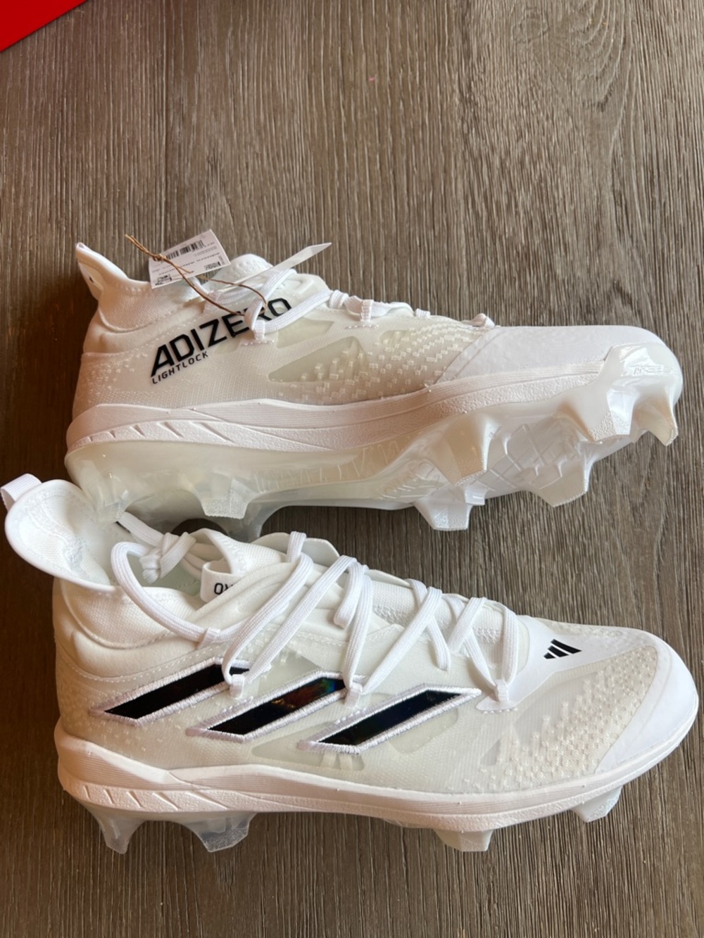 adidas adizero afterburner White Cleats with Black Accent Stripes size 9